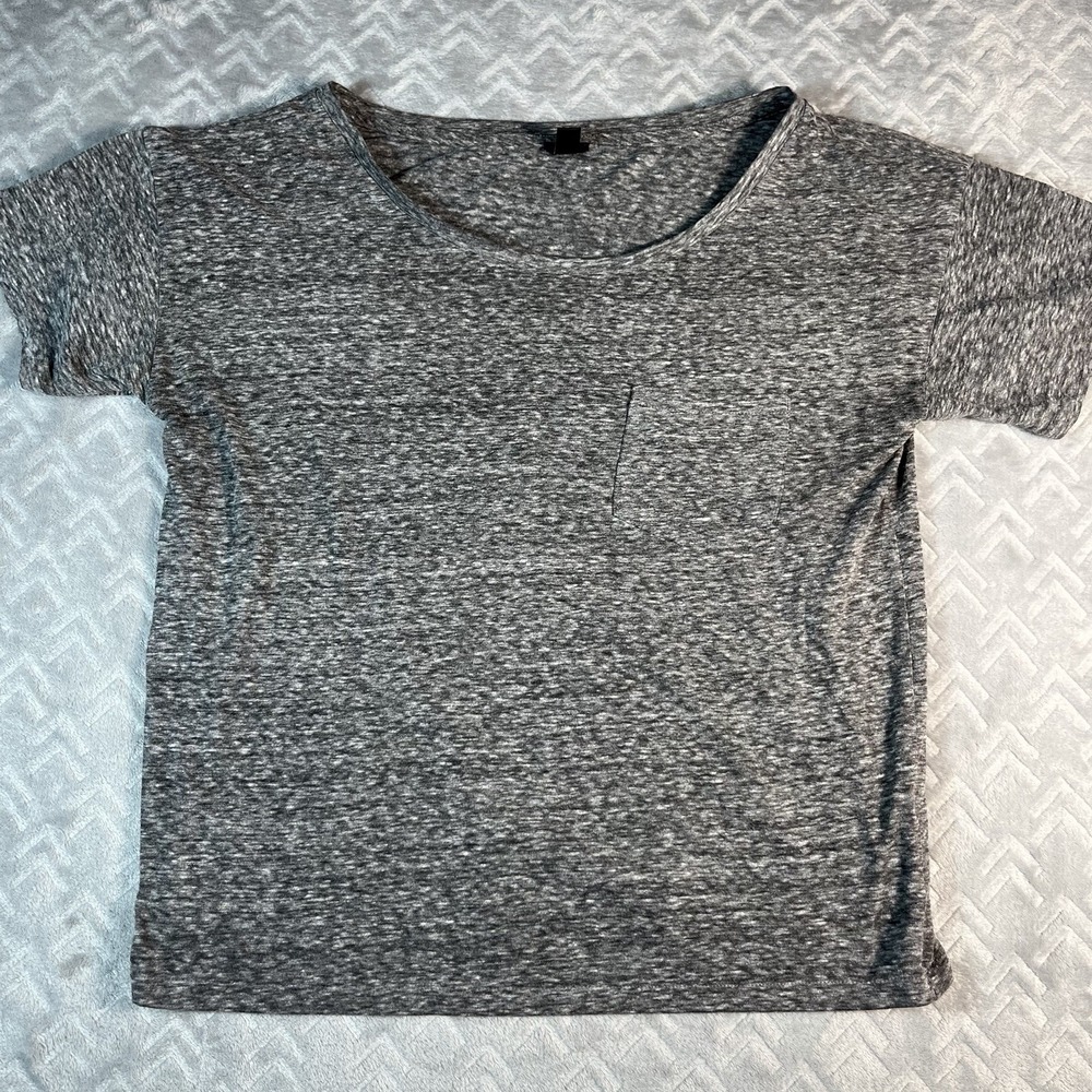 J. Crew Women SZ Med Heather Gray Short Sleeve Crew Neck Pocket French Terry Top